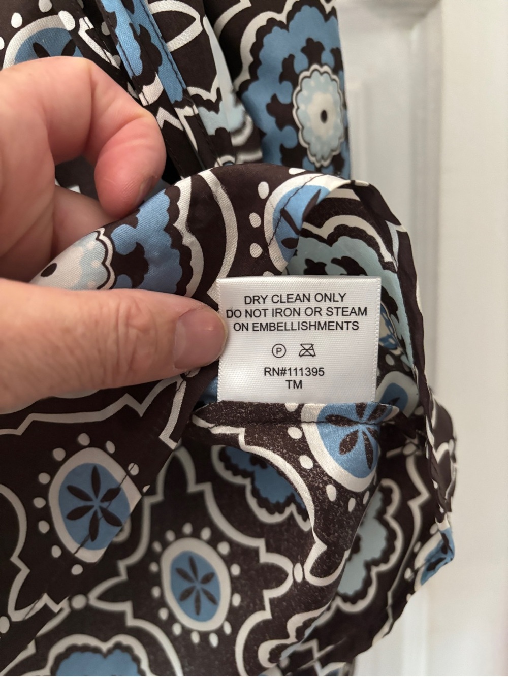 Tory Burch Silk Triple Tie Blouse Moroccan Print Brown Blue Size 2 - Picture 15 of 15